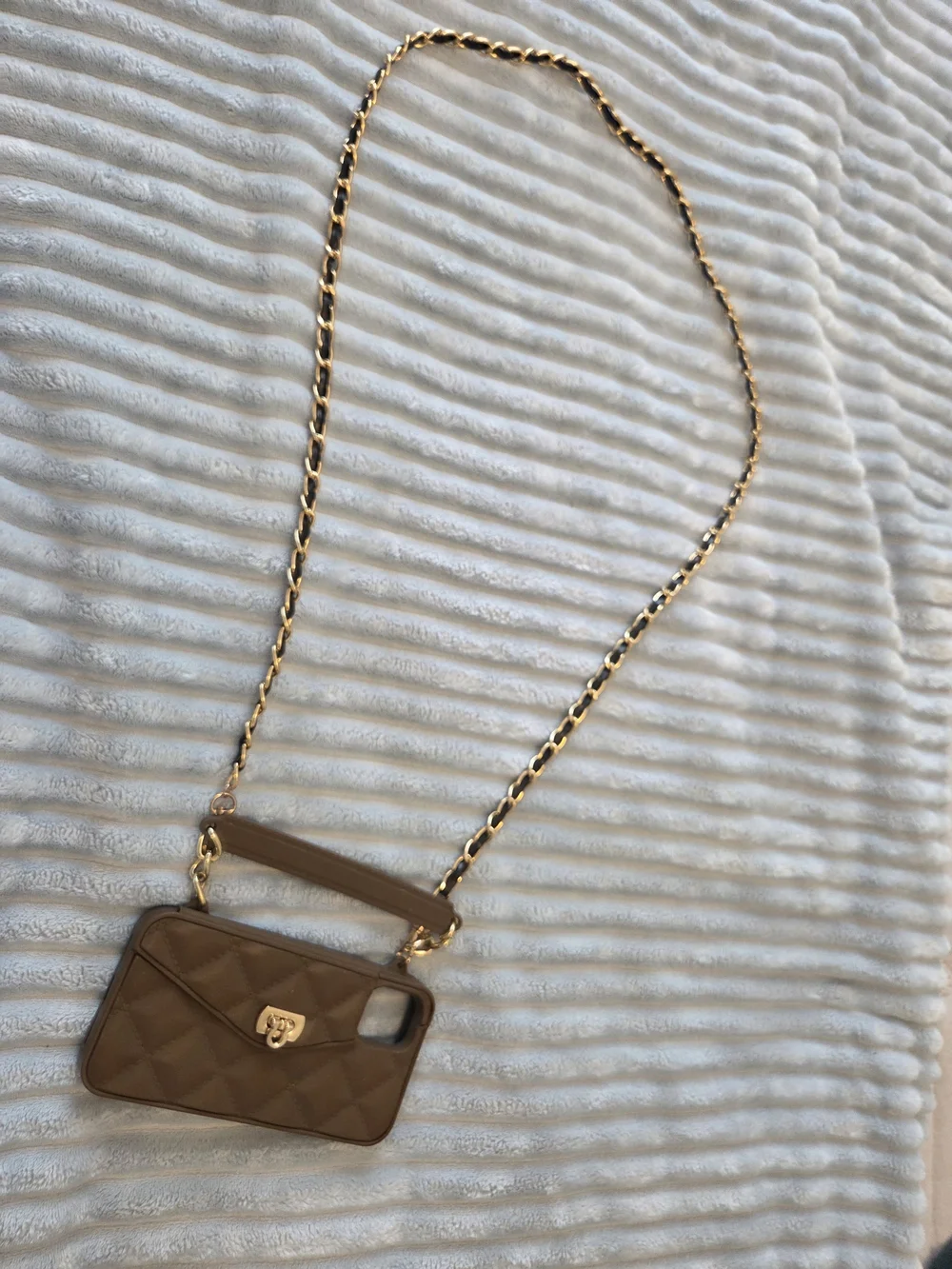 Quilted Brown Crossbody Phone Case with Gold Chain
